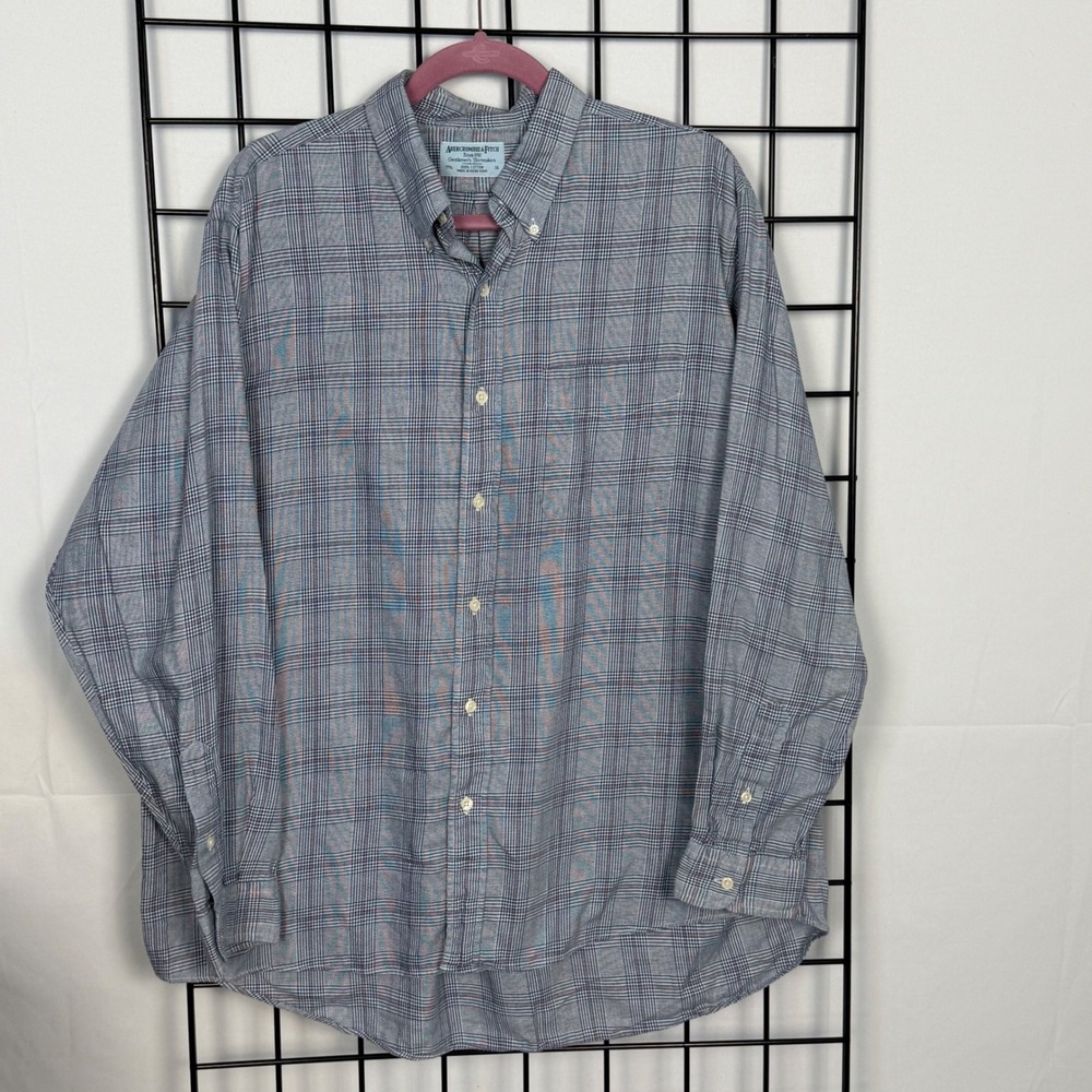 Vintage Abercrombie & Fitch Button Down Shirt Mens 17.5 36 Blue Plaid Cotton 90s